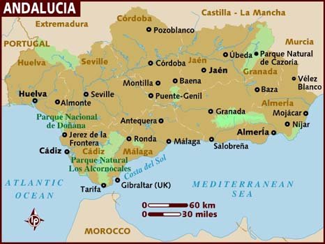 Map of Andalucia, Spain